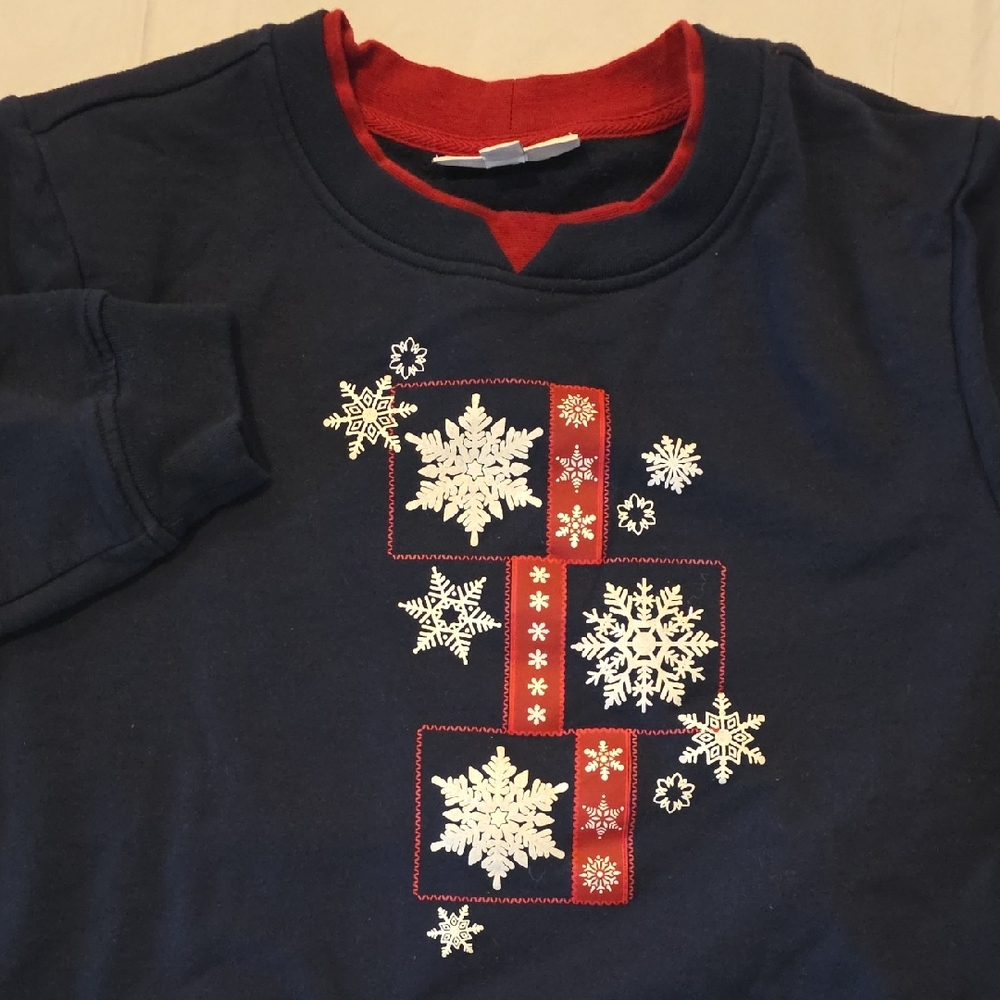 Breckenridge‎ Women's Holiday Snowflake Sweatshirt Navy Red Grandma L